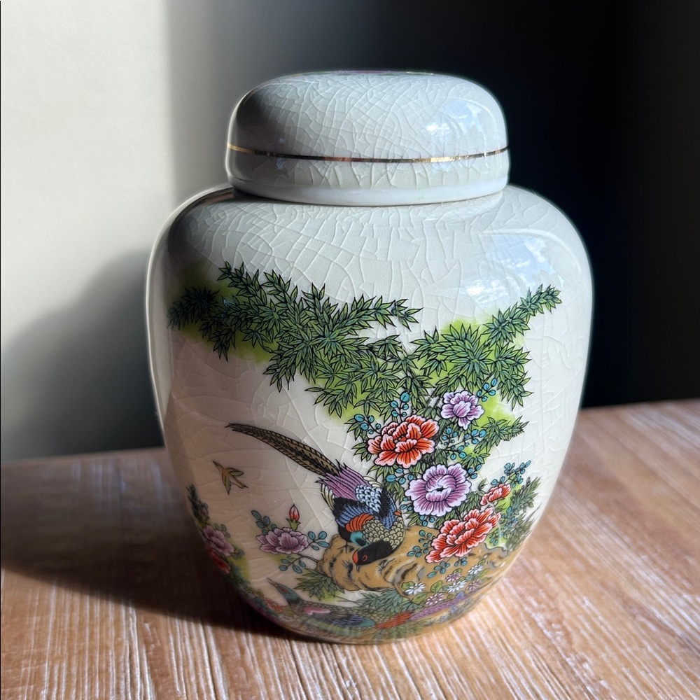 Vintage Japanese Porcelain Ginger Jar Pheasant & Floral Design